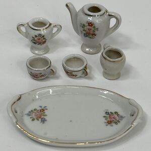 Vtg Miniature Occupied Japan Tea Set Rose Floral Mini Cups Teapot Tray Porcelain